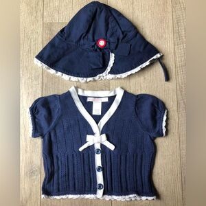 Adorable Janie and Jack baby girls summer shirt and sun hat set. 3-6 months